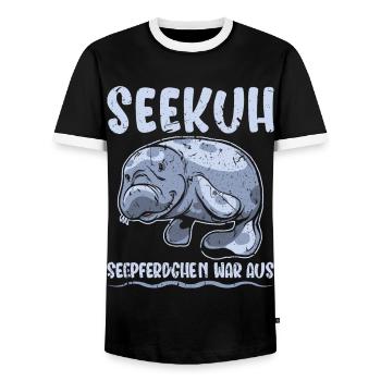 Seekuh Schwimmer Schwimmerin Schwimmen - Männer Kontrast-T-Shirt - Schwarz/Weiß - Vorne - AI Model Female 172 light (172cm) & AI Model Male 178 light (178cm)