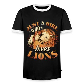 Nur ein Mädchen, das Löwen-Frauen liebt. - Männer Kontrast-T-Shirt - Schwarz/Weiß - Vorne - AI Model Female 172 light (172cm) & AI Model Male 178 light (178cm)