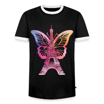Paris France City Skyline Tour Eiffel Art - T-shirt contrasté Homme - noir/blanc - Devant - AI Model Female 172 light (172cm) & AI Model Male 178 light (178cm)