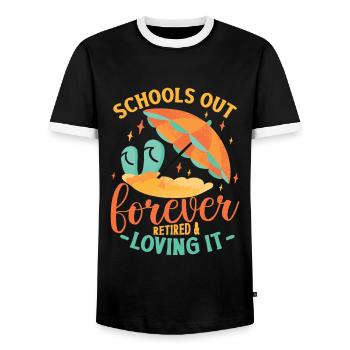 Schools Out Forever, Lehrer im Ruhestand. - Männer Kontrast-T-Shirt - Schwarz/Weiß - Vorne - AI Model Female 172 light (172cm) & AI Model Male 178 light (178cm)