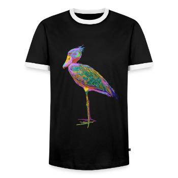 Colorful Splash Bird Shoebill - Men's Ringer Shirt - black/white - Front - AI Model Female 172 light (172cm) & AI Model Male 178 light (178cm)