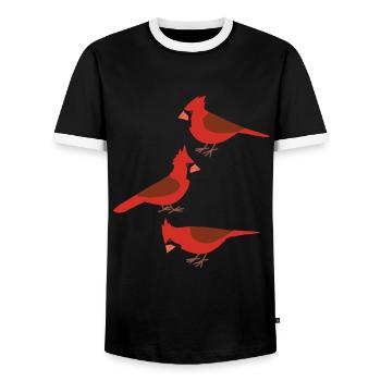 Funny Birds Northern Cardinal - Men's Ringer Shirt - black/white - Front - AI Model Female 172 light (172cm) & AI Model Male 178 light (178cm)