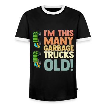 Garbage Truck Garbage Man 4th Birthday Recycling Garbage - Men's Ringer Shirt - black/white - Front - AI Model Female 172 light (172cm) & AI Model Male 178 light (178cm)