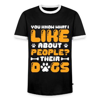 Wissen Sie, was ich an Menschen mag, deren Hunde. - Männer Kontrast-T-Shirt - Schwarz/Weiß - Vorne - AI Model Female 172 light (172cm) & AI Model Male 178 light (178cm)