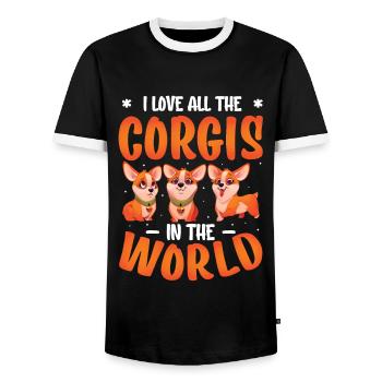 Ich liebe alle Corgis der Welt - Männer Kontrast-T-Shirt - Schwarz/Weiß - Vorne - AI Model Female 172 light (172cm) & AI Model Male 178 light (178cm)