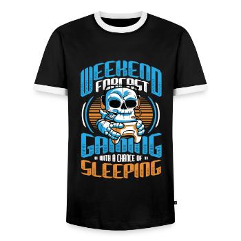 Weekend prediction gaming with a chance. - Men's Ringer Shirt - black/white - Front - AI Model Female 172 light (172cm) & AI Model Male 178 light (178cm)