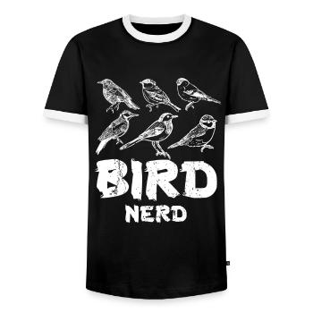 Observation des oiseaux Nerd - T-shirt contrasté Homme - noir/blanc - Devant - AI Model Female 172 light (172cm) & AI Model Male 178 light (178cm)
