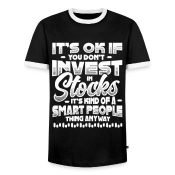 Investir, Investisseur Boursier. - T-shirt contrasté Homme - noir/blanc - Devant - AI Model Female 172 light (172cm) & AI Model Male 178 light (178cm)