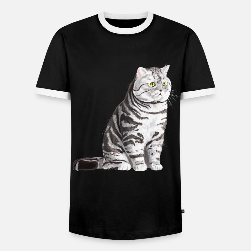 Sitzende Tabby Britisch Kurzhaar Katze - Männer Kontrast-T-Shirt - Schwarz/Weiß
