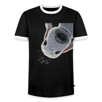 Funny Curious Bedlington Terrier Dog - Men's Ringer Shirt - black/white - Front - AI Model Female 172 light (172cm) & AI Model Male 178 light (178cm)