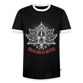 Yoga Meditation Lotus Flower Namaste Yoga - Men's Ringer Shirt - black/white - Front - AI Model Female 172 light (172cm) & AI Model Male 178 light (178cm)