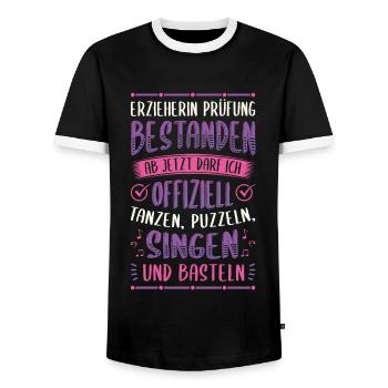 Erzieherin, Prüfung bestanden, Pädagogik, Kita. - Männer Kontrast-T-Shirt - Schwarz/Weiß - Vorne - AI Model Female 172 light (172cm) & AI Model Male 178 light (178cm)