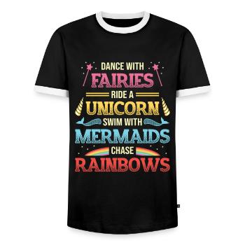 Feen Unicorns, Meerjungfrauen, Regenbogen. - Männer Kontrast-T-Shirt - Schwarz/Weiß - Vorne - AI Model Female 172 light (172cm) & AI Model Male 178 light (178cm)