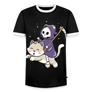 Halloween Katze Hexe - Männer Kontrast-T-Shirt - Schwarz/Weiß - Vorne - AI Model Female 172 light (172cm) & AI Model Male 178 light (178cm)