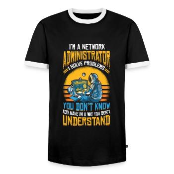 Solve Problems It-support Network Administrator - Men's Ringer Shirt - black/white - Front - AI Model Female 172 light (172cm) & AI Model Male 178 light (178cm)