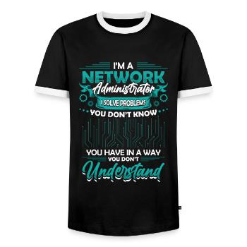Solve Problems It-support Network Administrator - Men's Ringer Shirt - black/white - Front - AI Model Female 172 light (172cm) & AI Model Male 178 light (178cm)