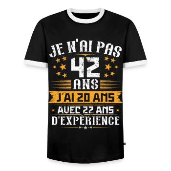Je n'ai pas 42 ans, Cadeau d'anniversaire 42 ans - T-shirt contrasté Homme - noir/blanc - Devant - AI Model Female 172 light (172cm) & AI Model Male 178 light (178cm)