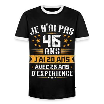 Je n'ai pas 46 ans, Cadeau d'anniversaire 46 ans - T-shirt contrasté Homme - noir/blanc - Devant - AI Model Female 172 light (172cm) & AI Model Male 178 light (178cm)