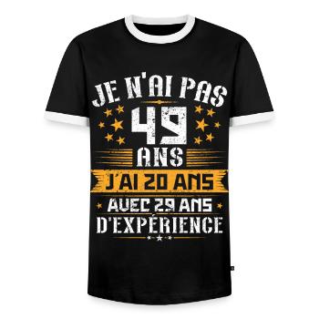 Je n'ai pas 49 ans, Cadeau d'anniversaire 49 ans - T-shirt contrasté Homme - noir/blanc - Devant - AI Model Female 172 light (172cm) & AI Model Male 178 light (178cm)