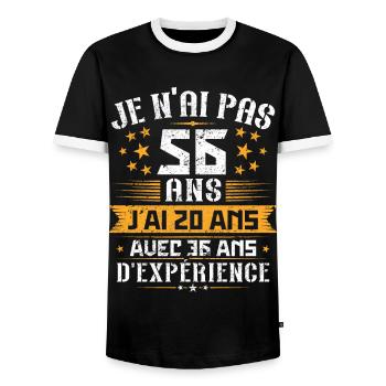 Je n'ai pas 56 ans, Cadeau d'anniversaire 56 ans - T-shirt contrasté Homme - noir/blanc - Devant - AI Model Female 172 light (172cm) & AI Model Male 178 light (178cm)