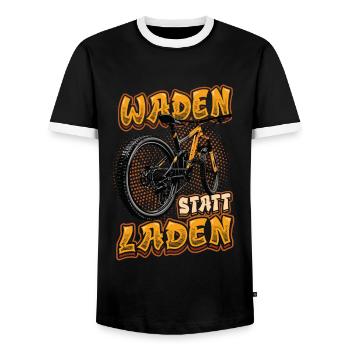 Waden Statt Laden, Mountain Bike, Mtb. - Männer Kontrast-T-Shirt - Schwarz/Weiß - Vorne - AI Model Female 172 light (172cm) & AI Model Male 178 light (178cm)