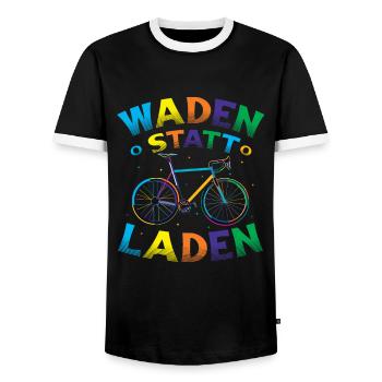 Waden Statt Laden, Mountain Bike, MTB. - Männer Kontrast-T-Shirt - Schwarz/Weiß - Vorne - AI Model Female 172 light (172cm) & AI Model Male 178 light (178cm)