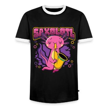 Saxolotl Axolotl Spielt Saxophon - Männer Kontrast-T-Shirt - Schwarz/Weiß - Vorne - AI Model Female 172 light (172cm) & AI Model Male 178 light (178cm)