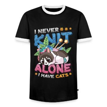 Je ne tricote jamais seule, j’ai des chats - T-shirt contrasté Homme - noir/blanc - Devant - AI Model Female 172 light (172cm) & AI Model Male 178 light (178cm)