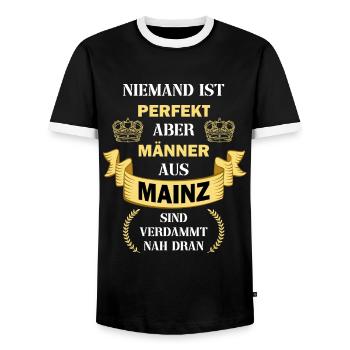 Mainz Deutschland Stadt Männer Perfekt Spruch - Männer Kontrast-T-Shirt - Schwarz/Weiß - Vorne - AI Model Female 172 light (172cm) & AI Model Male 178 light (178cm)