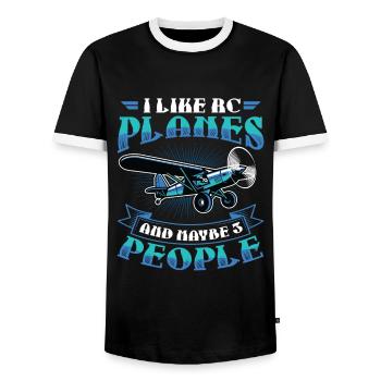 I like rc planes and maybe 3 people - Men's Ringer Shirt - black/white - Front - AI Model Female 172 light (172cm) & AI Model Male 178 light (178cm)