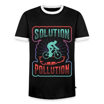 Polution Solution Umweltschutz Radfahren. - Männer Kontrast-T-Shirt - Schwarz/Weiß - Vorne - AI Model Female 172 light (172cm) & AI Model Male 178 light (178cm)