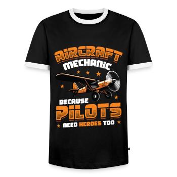 Luftfahrzeugmechaniker, Wartung Reparatur Flugzeug - Männer Kontrast-T-Shirt - Schwarz/Weiß - Vorne - AI Model Female 172 light (172cm) & AI Model Male 178 light (178cm)
