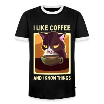 café chat drôle dire chat fatigué café - T-shirt contrasté Homme - noir/blanc - Devant - AI Model Female 172 light (172cm) & AI Model Male 178 light (178cm)