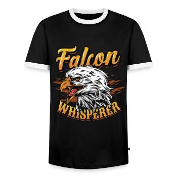 Falcon Whisperer-buzzard. - Men's Ringer Shirt - black/white - Front - AI Model Female 172 light (172cm) & AI Model Male 178 light (178cm)