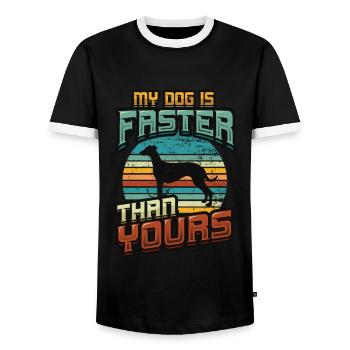 My dog is faster than your greyhound. - Men's Ringer Shirt - black/white - Front - AI Model Female 172 light (172cm) & AI Model Male 178 light (178cm)