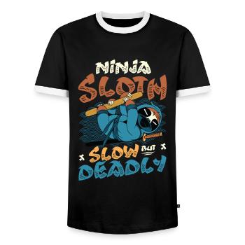 Ninja Sloth slow but deadly - Men's Ringer Shirt - black/white - Front - AI Model Female 172 light (172cm) & AI Model Male 178 light (178cm)