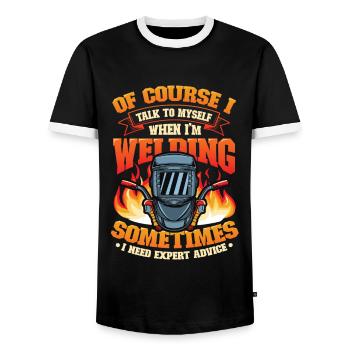 Welding Expert advice for welders - Men's Ringer Shirt - black/white - Front - AI Model Female 172 light (172cm) & AI Model Male 178 light (178cm)