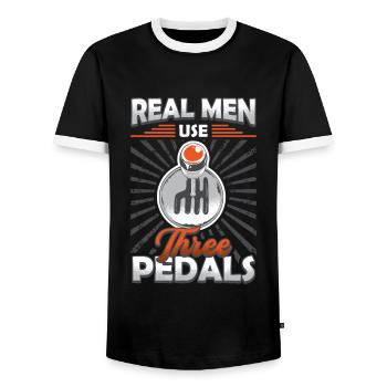 Echte Männer Benutzen Drei Pedale, Auto Schalten. - Männer Kontrast-T-Shirt - Schwarz/Weiß - Vorne - AI Model Female 172 light (172cm) & AI Model Male 178 light (178cm)