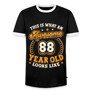 This is what a great 88-year-old looks like. - Men's Ringer Shirt - black/white - Front - AI Model Female 172 light (172cm) & AI Model Male 178 light (178cm)