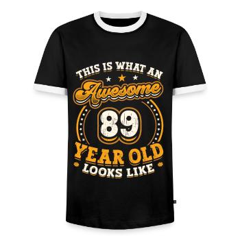 This is what a great 89-year-old looks like. - Men's Ringer Shirt - black/white - Front - AI Model Female 172 light (172cm) & AI Model Male 178 light (178cm)