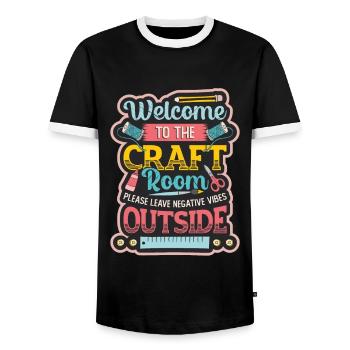 Craft rooms, artists, craftsmen, yarn, crochet. - Men's Ringer Shirt - black/white - Front - AI Model Female 172 light (172cm) & AI Model Male 178 light (178cm)