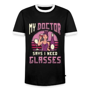 My doctor says I need glasses, wine lovers. - Men's Ringer Shirt - black/white - Front - AI Model Female 172 light (172cm) & AI Model Male 178 light (178cm)