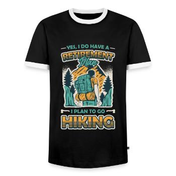 Ruhestandsplan, Wandern, Rentner, Wanderer. - Männer Kontrast-T-Shirt - Schwarz/Weiß - Vorne - AI Model Female 172 light (172cm) & AI Model Male 178 light (178cm)