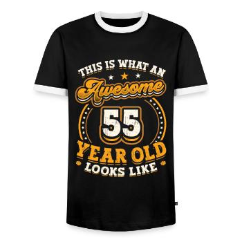 This is what a great 55-year-old looks like. - Men's Ringer Shirt - black/white - Front - AI Model Female 172 light (172cm) & AI Model Male 178 light (178cm)