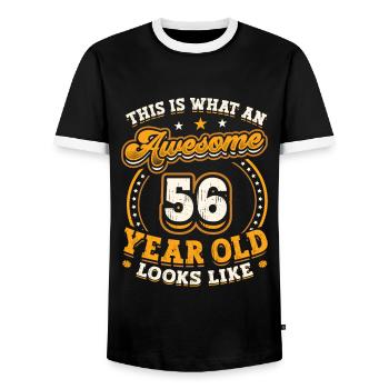 This is what a great 56-year-old looks like. - Men's Ringer Shirt - black/white - Front - AI Model Female 172 light (172cm) & AI Model Male 178 light (178cm)