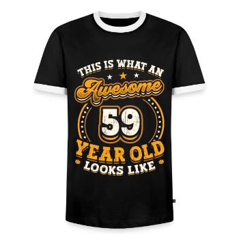 This is what a great 59-year-old looks like. - Men's Ringer Shirt - black/white - Front - AI Model Female 172 light (172cm) & AI Model Male 178 light (178cm)