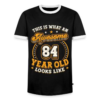 This is what a great 84-year-old looks like. - Men's Ringer Shirt - black/white - Front - AI Model Female 172 light (172cm) & AI Model Male 178 light (178cm)