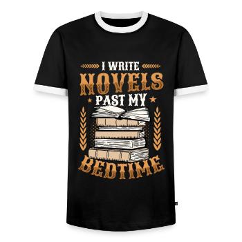 J’écris des romans quand je suis au lit Auteur - T-shirt contrasté Homme - noir/blanc - Devant - AI Model Female 172 light (172cm) & AI Model Male 178 light (178cm)