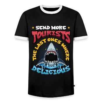 Schicken Sie Mehr Touristen - Männer Kontrast-T-Shirt - Schwarz/Weiß - Vorne - AI Model Female 172 light (172cm) & AI Model Male 178 light (178cm)