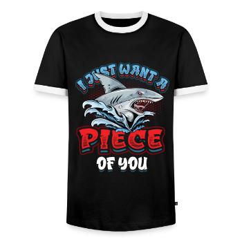 Ich Will Nur Ein Stück Von Dir, Hai - Männer Kontrast-T-Shirt - Schwarz/Weiß - Vorne - AI Model Female 172 light (172cm) & AI Model Male 178 light (178cm)